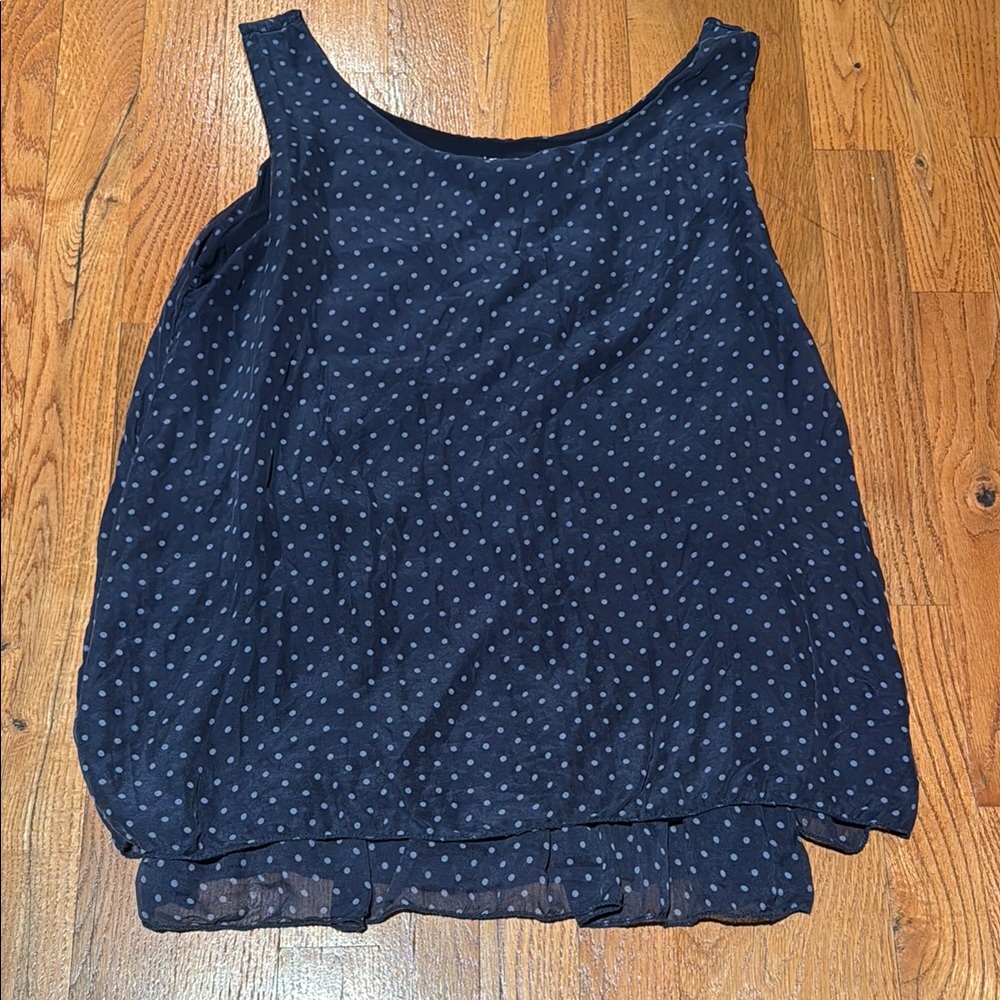 Giusy 100% silk navy polka dot tank size M